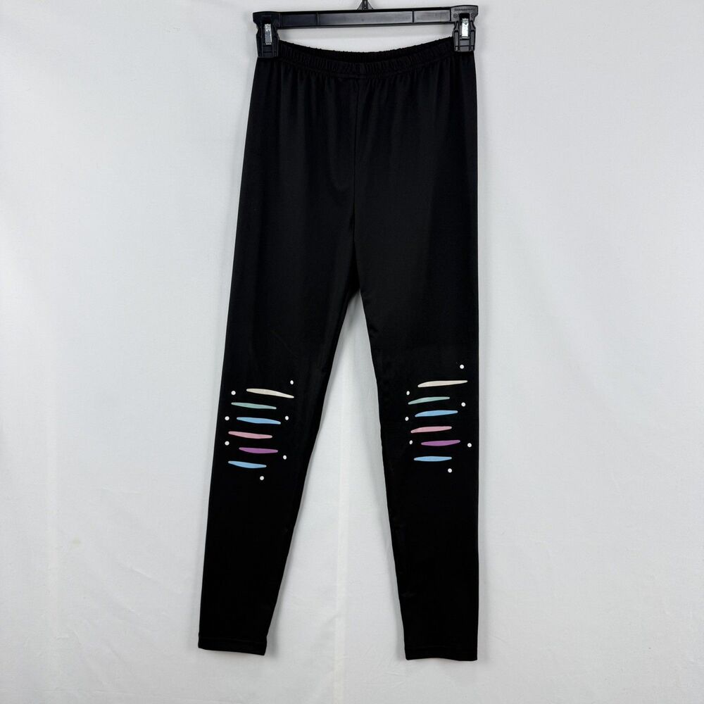 New Active Girls 12 Years Black Leggings Rainbow Stripe Detail - Picture 4 of 16